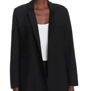 Eileen Fisher Classic Black Open Front Blazer Sz XL Side Slit Pockets Minimalist